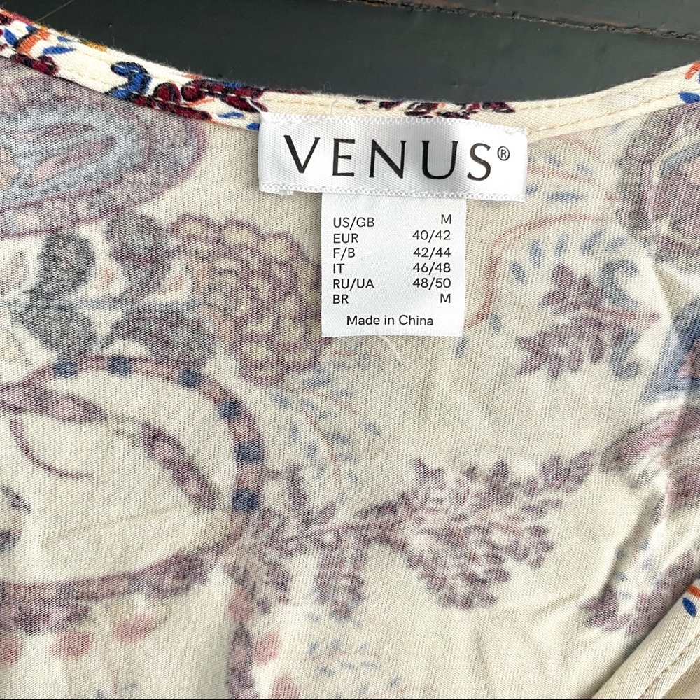 VENUS Cream & Burgundy Paisley Floral Deep V-neck Prairie Hippie Top - Picture 9 of 10